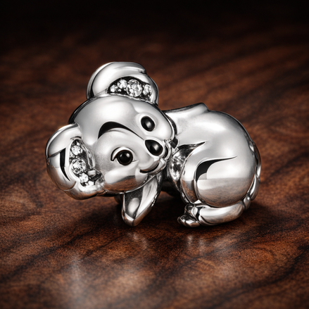 Polar Bear and Cub - Polar Bear and Cub Charm — display on walnut