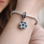 Blue Heart Dangle - Blue Heart Dangle Charm — worn on wrist