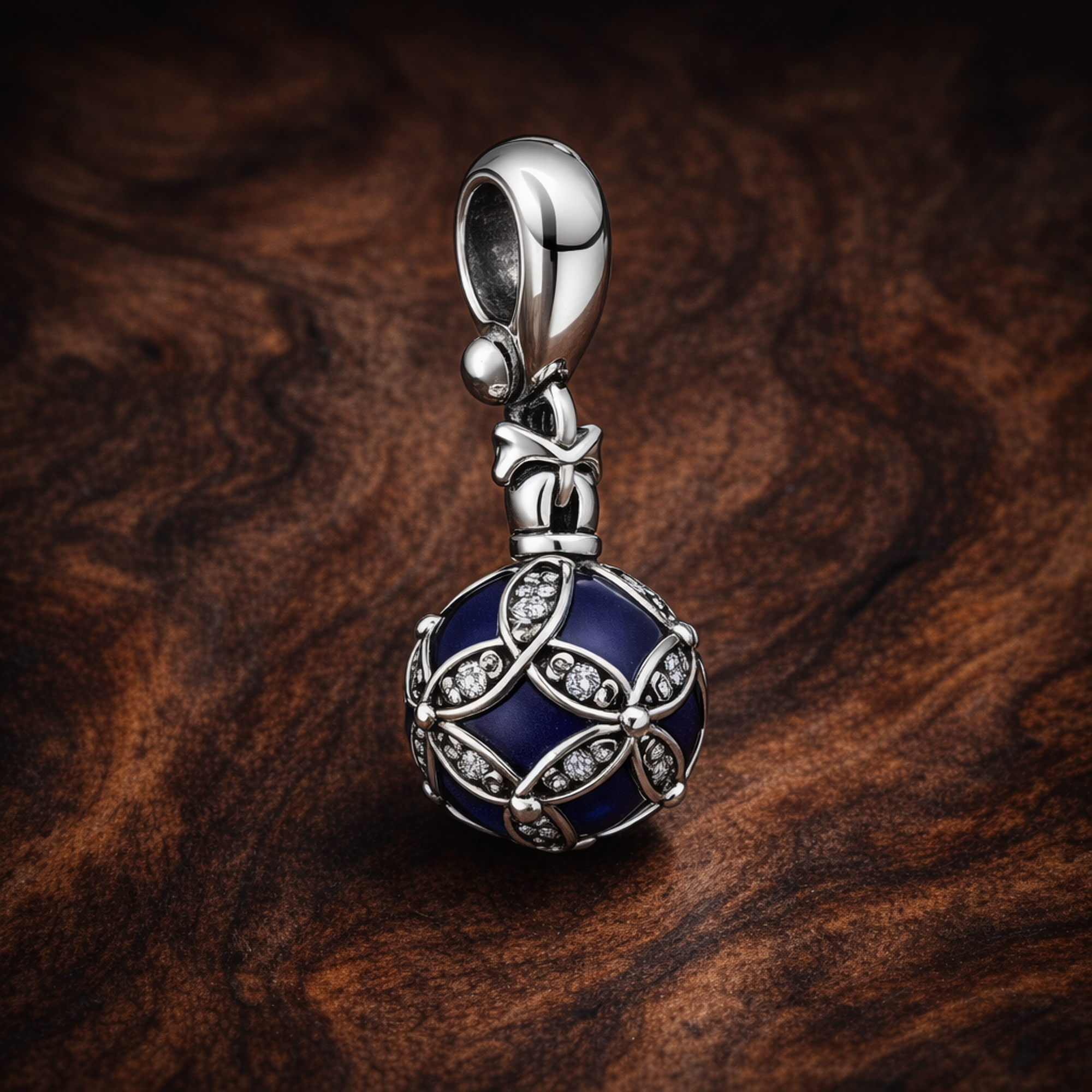 Purple Knot Medallion - Purple Knot Medallion Charm — display on walnut