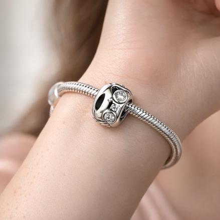 Silver Crystal Barrel - Silver Crystal Barrel Charm — worn on wrist
