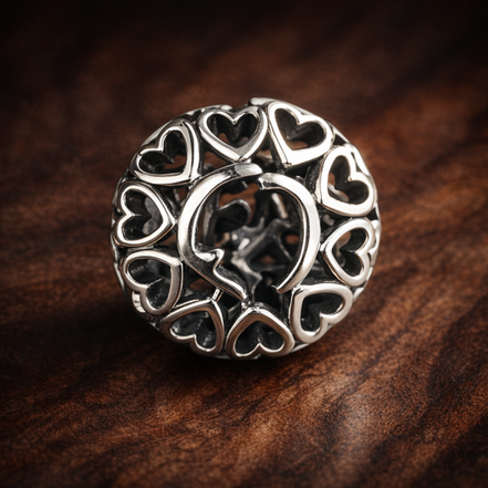 Family Tree Heart Openwork - Heart Garden Family Tree Charm — display on walnut