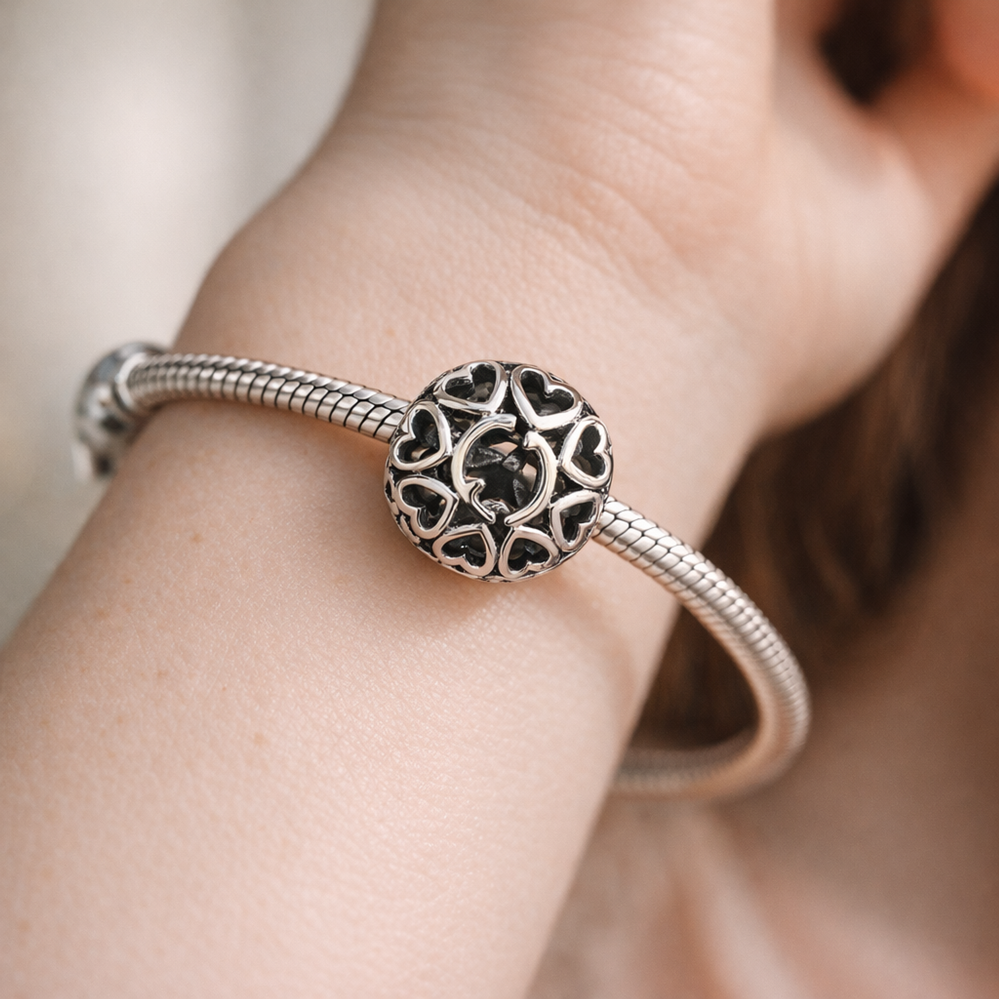 Family Tree Heart Openwork - Heart Garden Family Tree Charm — worn on wrist