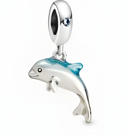Sterling Silver Enamel Dolphin Dangle Charm