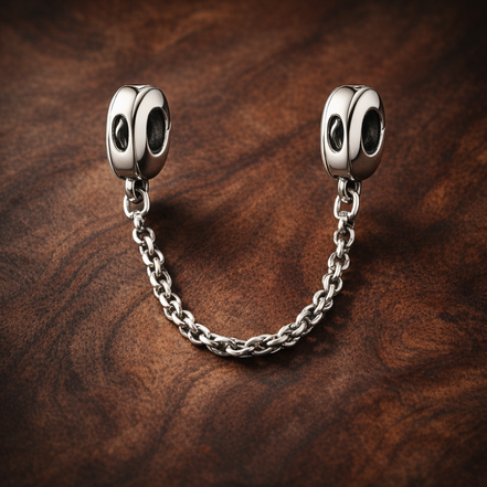 Classic Safety Chain - Silver Sparkle Safety Chain Charm — display on walnut