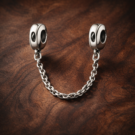 Classic Safety Chain - Silver Sparkle Safety Chain Charm — display on walnut