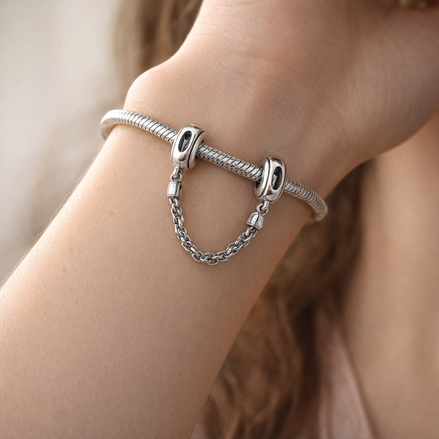 Classic Safety Chain - Silver Sparkle Safety Chain Charm — worn on wrist