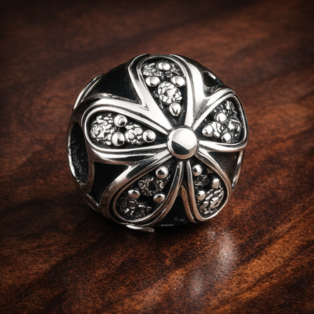 Crystal Daisy Dome - Crystal Petal Daisy Charm — display on walnut