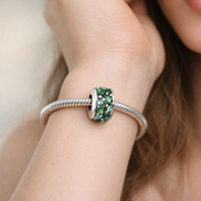 Emerald Pave Band - Emerald Green Crystal Spacer — worn on wrist