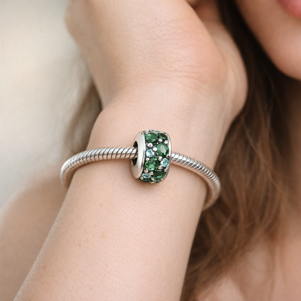 Emerald Pave Band - Emerald Green Crystal Spacer — worn on wrist