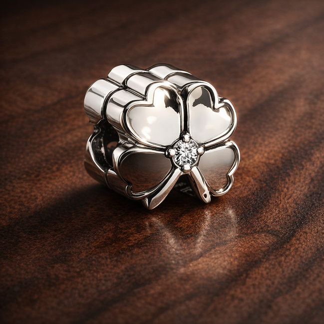 White Flower Dangle - White Petal Crystal Flower Dangle — display on walnut
