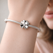 White Flower Dangle - White Petal Crystal Flower Dangle — worn on wrist