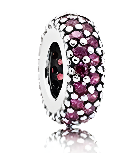 Sterling Silver Spacer Bead with Raspberry Pink Sparkling Stones