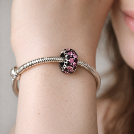 Magenta Pave Spacer - Raspberry Pink Crystal Spacer — worn on wrist