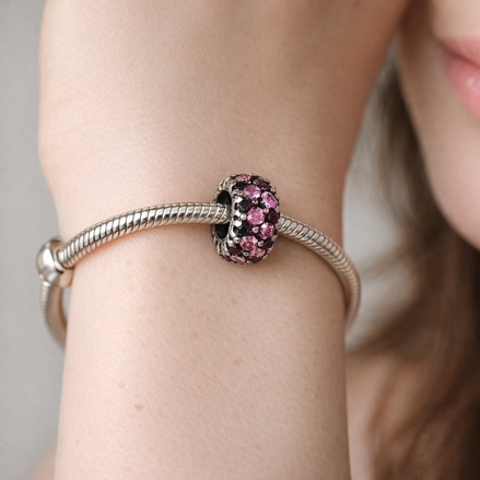 Magenta Pave Spacer - Raspberry Pink Crystal Spacer — worn on wrist
