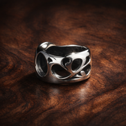 Polished Crescent Band - Minimal Silver Crescent Charm — display on walnut
