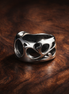 Polished Crescent Band - Minimal Silver Crescent Charm — display on walnut