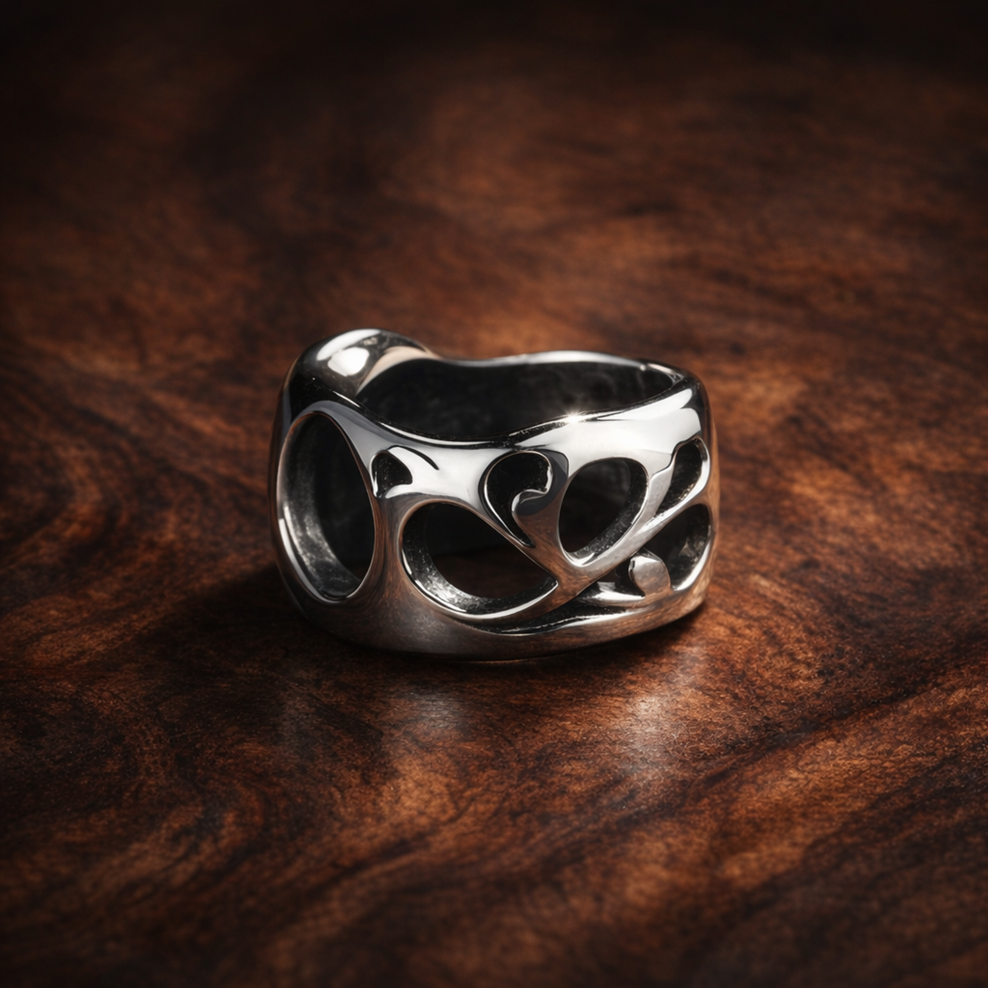 Polished Crescent Band - Minimal Silver Crescent Charm — display on walnut