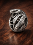 Triple Clear Stone Spacer - Three-Stone Crystal Spacer — display on walnut