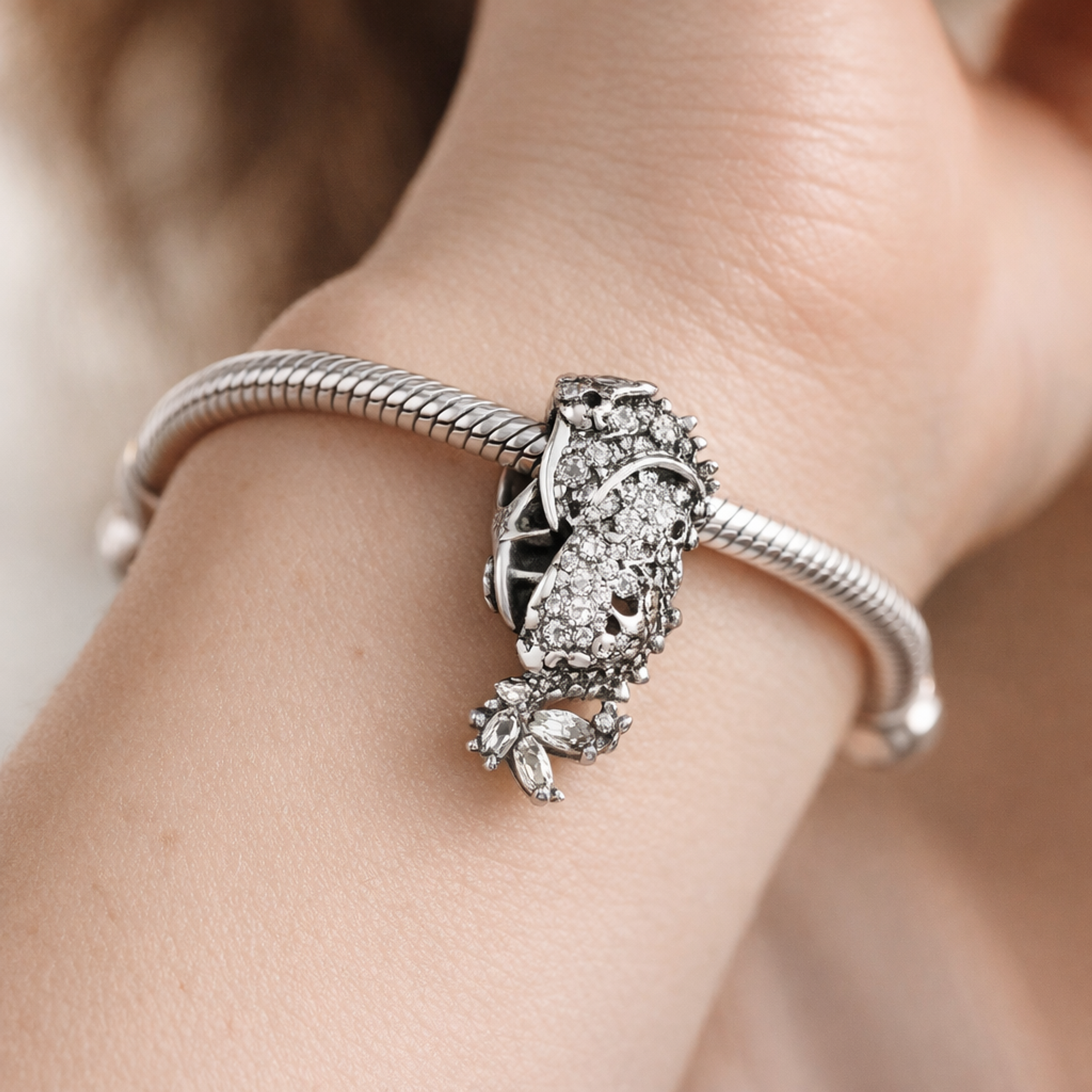 Triple Clear Stone Spacer - Three-Stone Crystal Spacer — worn on wrist