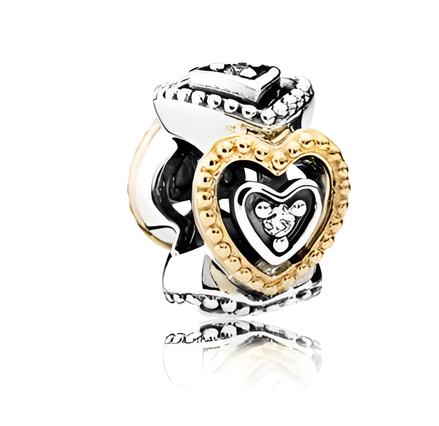 Sterling Silver and Gold-Plated Heart Spacer Charm with Sparkling Stone