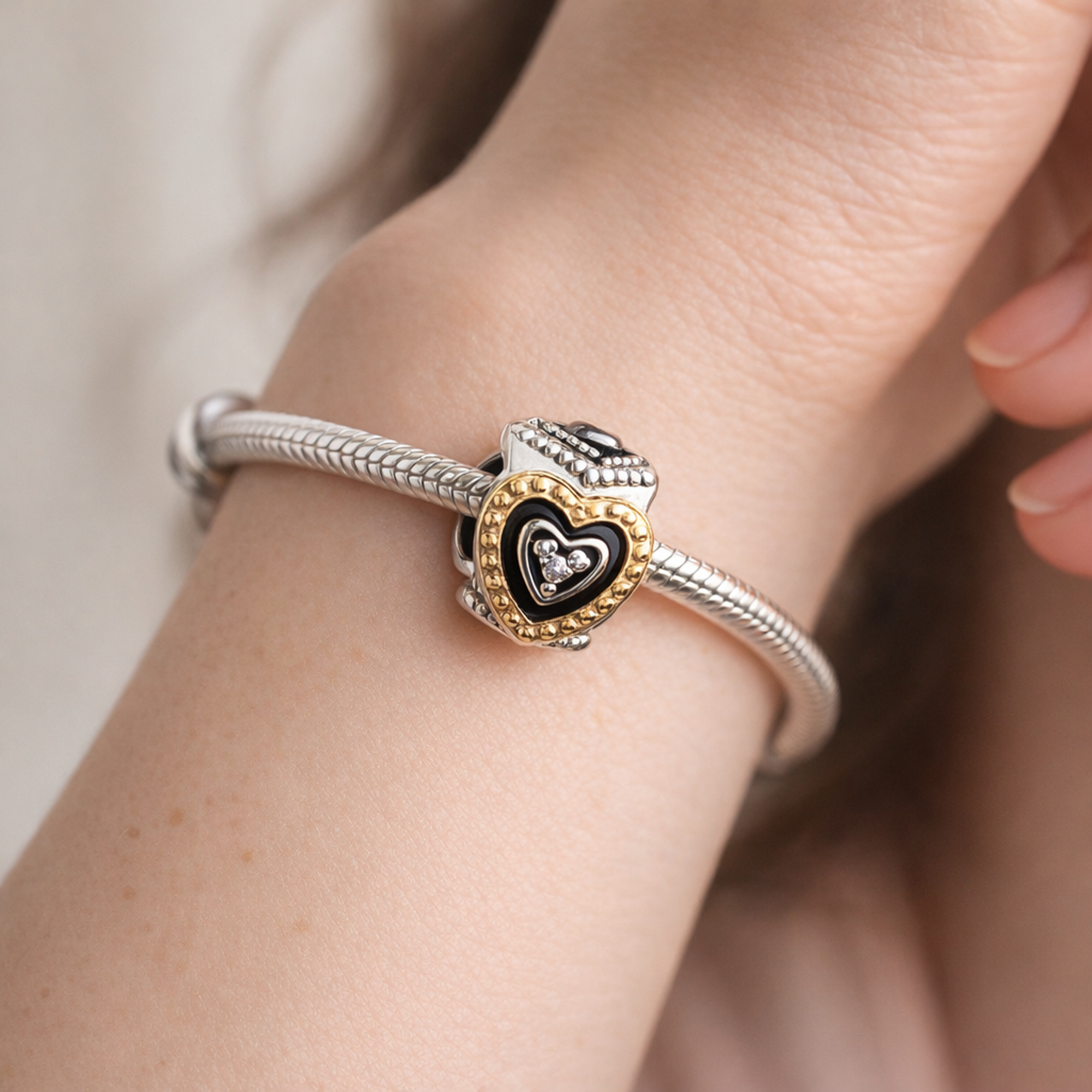 Heart Lock Key Charm - Golden Heart Lock Charm — worn on wrist