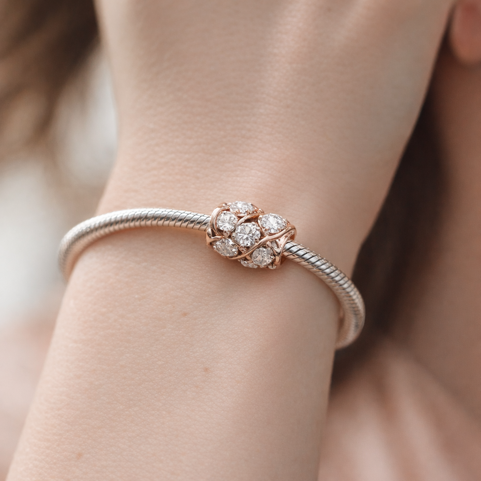 Sparkling Row Spacer Charm — worn on wrist