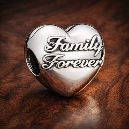 Family Forever Heart - Family Forever Heart Charm — display on walnut