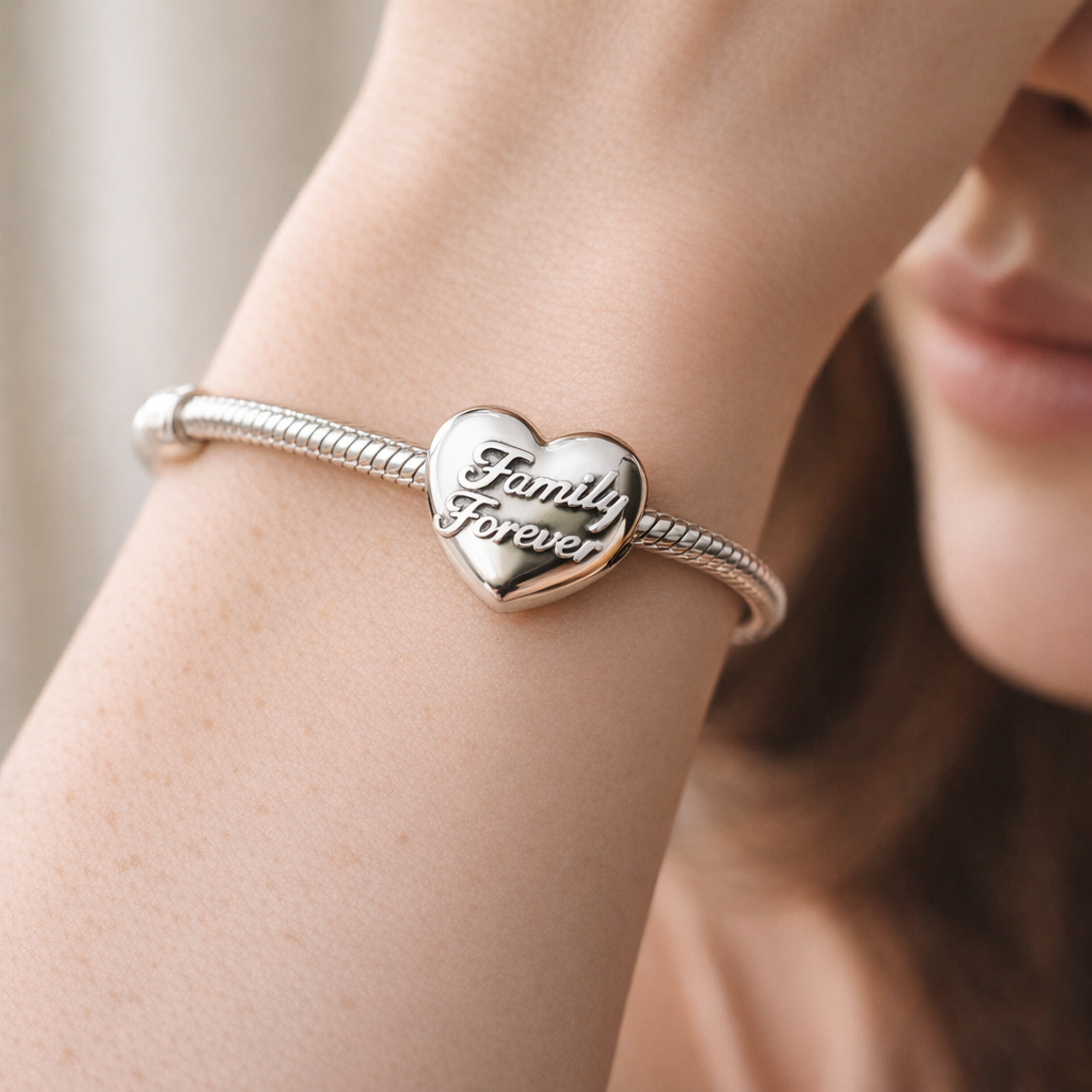 Family Forever Heart - Family Forever Heart Charm — worn on wrist