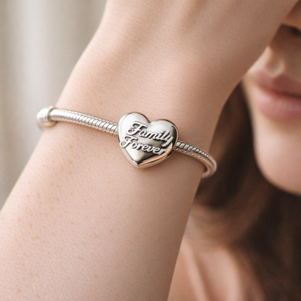 Family Forever Heart - Family Forever Heart Charm — worn on wrist