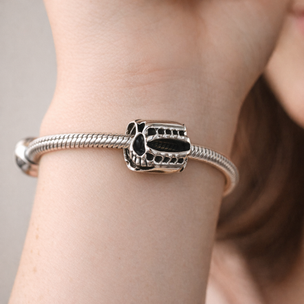 Ribbed Silver Barrel - Polished Ribbed Barrel Spacer — worn on wrist