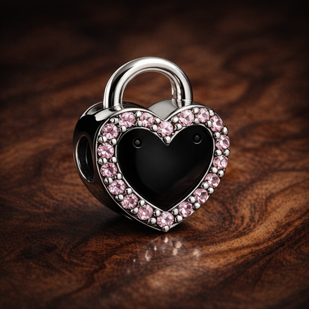 Pandora Heart Padlock - Pink Crystal Pandora Heart Lock — display on walnut