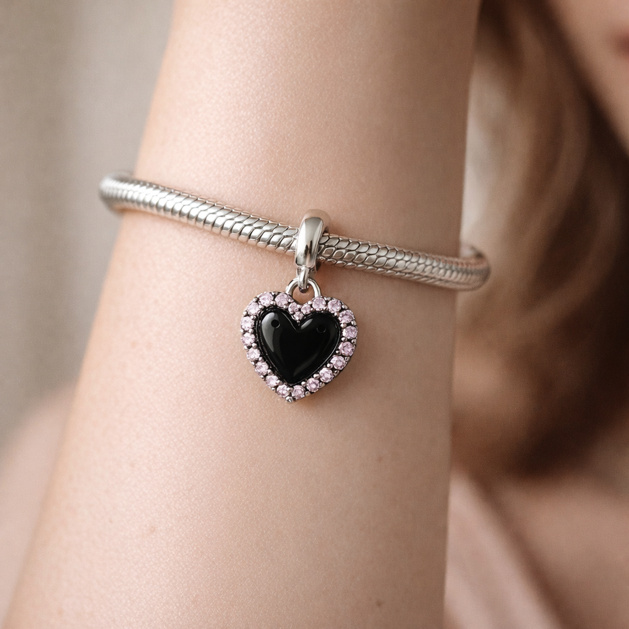 Pandora Heart Padlock - Pink Crystal Pandora Heart Lock — worn on wrist