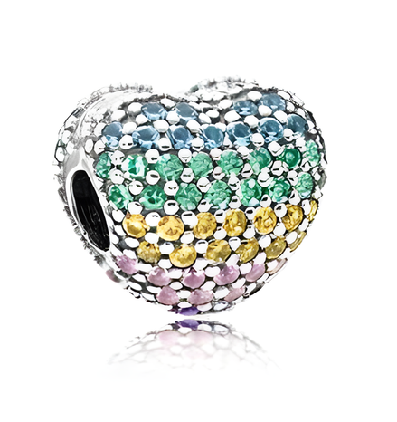 Sterling Silver Pavé Heart Charm with Multi-Color Sparkling Stones