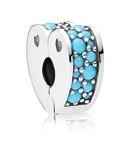 Sterling Silver Heart Clip Charm with Teal Sparkling Stones