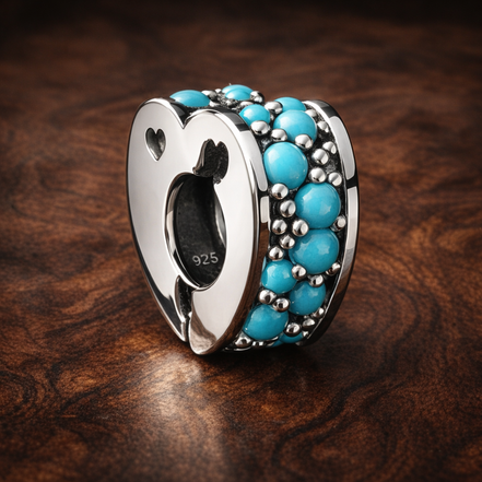 Turquoise Pave Spacer - Bright Turquoise Crystal Spacer — display on walnut