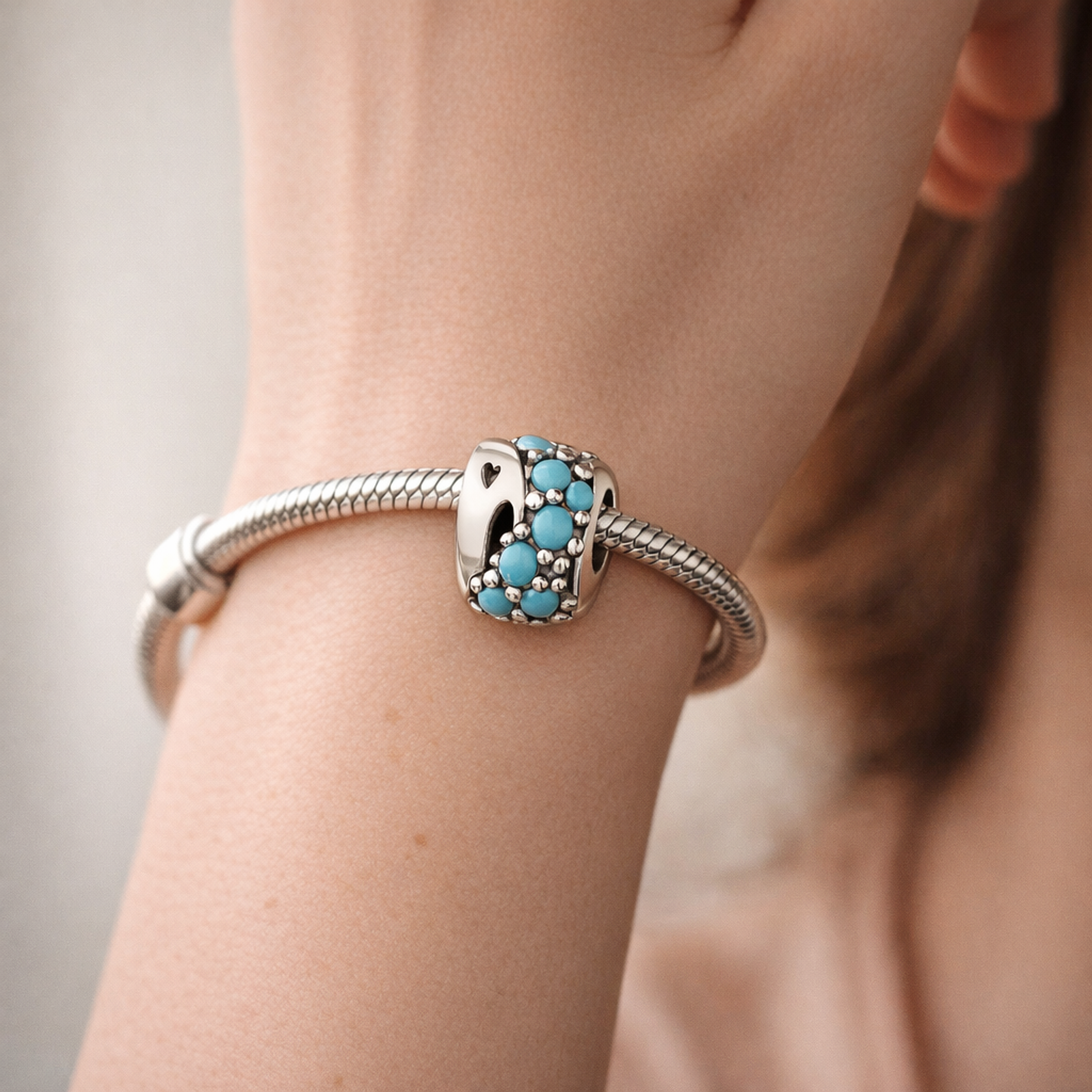 Turquoise Pave Spacer - Bright Turquoise Crystal Spacer — worn on wrist