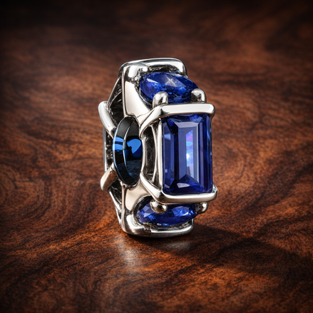 Blue Baguette Stone Spacer - Cobalt Baguette Crystal Spacer — display on walnut