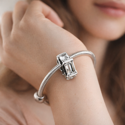 Clear Baguette Stone Spacer - Clear Baguette Crystal Spacer — worn on wrist