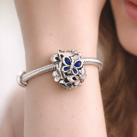 Butterfly Garden Spacer - Sterling Silver Enamel Butterfly Garden Spacer Charm — worn on wrist