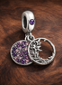 Purple Pink Disc Dangle - Purple Pink Celestial Disc Dangle — display on walnut