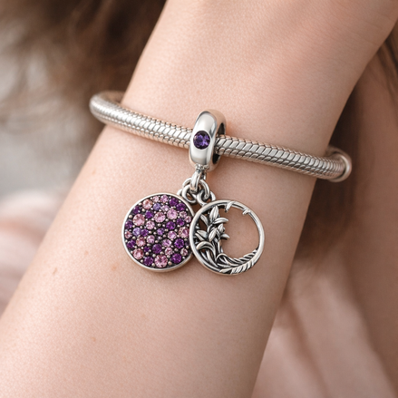 Purple Pink Disc Dangle - Purple Pink Celestial Disc Dangle — worn on wrist