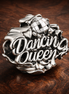 Dancing Queen Script - Dancing Queen Silver Charm — display on walnut