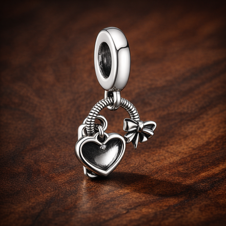 Pandora Shopping Bag Dangle Charm — display on walnut