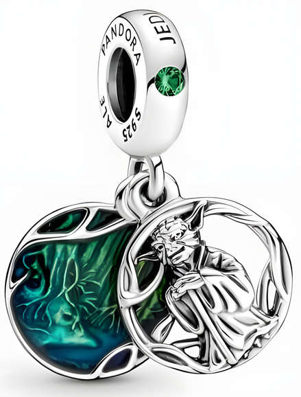 Sterling Silver Wise Sage Double Dangle Charm with Green Enamel