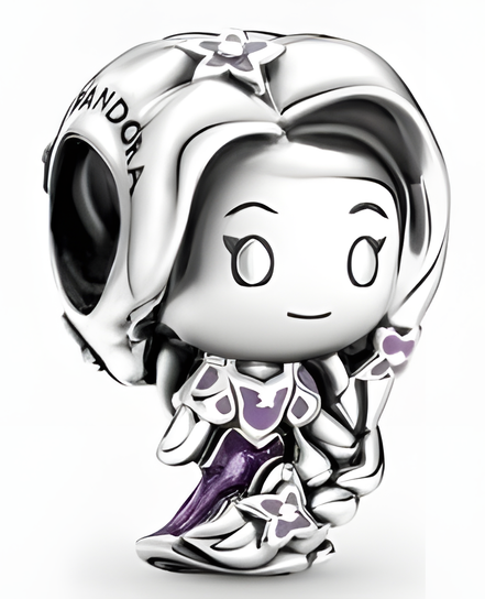 Sterling Silver and Purple Enamel Flower Princess Character Charm