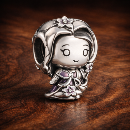 Rapunzel Mini Charm - Rapunzel Purple Dress Charm — display on walnut