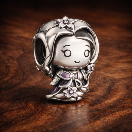Rapunzel Mini Charm - Rapunzel Purple Dress Charm — display on walnut