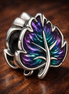 Iridescent Leaf Charm - Purple Teal Leaf Charm — display on walnut