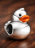Rubber Duck Charm - Silver Yellow Rubber Duck Charm — display on walnut