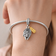And Gold Plated Spaceship - Sterling Silver And Gold Plated Spaceship Dangle Charm With Sparkling Stones — worn on wrist